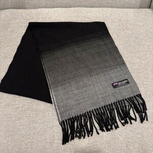 100% Cashmere Made in Scotland Warm Gray & Black Ombré Scarf